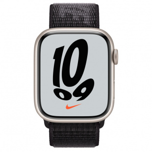 Apple Watch Series 7 // 45мм GPS // Корпус из алюминия цвета «сияющая звезда», спортивный браслет Nike чёрного цвета