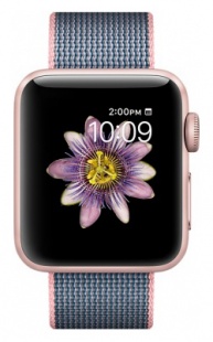 Apple Watch Series 2 38мм Корпус из алюминия цвета «розовое золото», ремешок из плетёного нейлона цвета «светло‑розовый/тёмно‑синий» (MNP02)