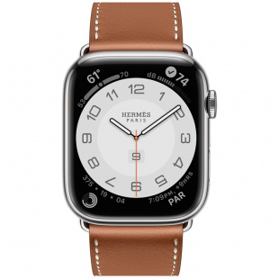 Apple Watch Series 7 Hermès // 45мм GPS + Cellular // Корпус из нержавеющей стали серебристого цвета, ремешок Single Tour цвета Gold