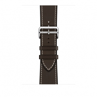 Apple Watch Series 5 Hermès // 44мм GPS + Cellular // Корпус из нержавеющей стали, ремешок Single Tour из кожи Barénia цвета Ébène с раскладывающейся застёжкой (Deployment Buckle)