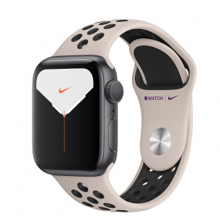 Apple Watch Series 5 // 44мм GPS // Корпус из алюминия цвета «серый космос», спортивный ремешок Nike цвета «песчаная пустыня/чёрный»