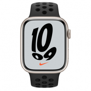 Apple Watch Series 7 // 41мм GPS // Корпус из алюминия цвета «сияющая звезда», спортивный ремешок Nike цвета «антрацитовый/чёрный»
