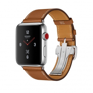 Apple Watch Series 3 Hermès // 42мм GPS + Cellular // Корпус из нержавеющей стали, ремешок Single Tour Deployment Buckle из кожи цвета Fauve Barenia (MQLR2)