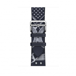Apple Watch Series 3 Hermès // 38мм GPS + Cellular // Корпус из нержавеющей стали, ремешок из кожи Single Tour Eperon d’Or с морской гала-картой (MQLN2)