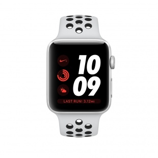 Apple Watch Series 3 Nike+ // 38мм GPS + Cellular // Корпус из серебристого алюминия, спортивный ремешок Nike цвета «чистая платина/чёрный» (MQL52)