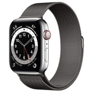 Apple Watch Series 6 // 44мм GPS + Cellular // Корпус из нержавеющей стали серебристого цвета, миланский сетчатый браслет графитового цвета