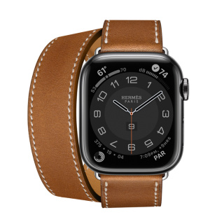 Apple Watch Series 7 Hermès // 41мм GPS + Cellular // Корпус из нержавеющей стали цвета «черный космос», ремешок Double Tour Attelage цвета Fauve