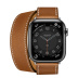 Apple Watch Series 7 Hermès // 41мм GPS + Cellular // Корпус из нержавеющей стали цвета «черный космос», ремешок Double Tour Attelage цвета Fauve