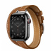 Apple Watch Series 7 Hermès // 41мм GPS + Cellular // Корпус из нержавеющей стали цвета «черный космос», ремешок Double Tour Attelage из кожи Barénia цвета Fauve