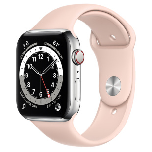 Apple Watch Series 6 // 40мм GPS + Cellular // Корпус из нержавеющей стали серебристого цвета, спортивный ремешок цвета «Розовый песок»