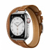 Apple Watch Series 7 Hermès // 41мм GPS + Cellular // Корпус из нержавеющей стали серебристого цвета, ремешок Double Tour Attelage из кожи Barénia цвета Fauve