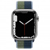 Apple Watch Series 7 // 41мм GPS + Cellular // Корпус из нержавеющей стали серебристого цвета, спортивный браслет цвета «синий омут/зелёный мох»