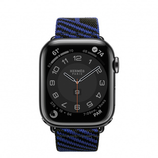 Apple Watch Series 7 Hermès // 41мм GPS + Cellular // Корпус из нержавеющей стали цвета «черный космос», ремешок Hermès Simple Tour Jumping цвета Noir/Bleu Saphir