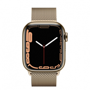 Apple Watch Series 7 // 45мм GPS + Cellular // Корпус из нержавеющей стали золотого цвета, миланский сетчатый браслет золотого цвета