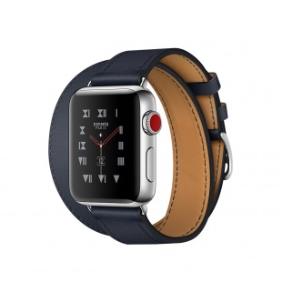 Apple Watch Series 3 Hermès // 38мм GPS + Cellular // Корпус из нержавеющей стали, ремешок Double Tour из кожи Swift цвета Indigo (MQLK2)