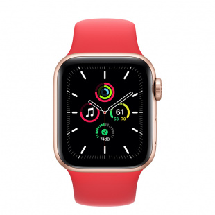 Apple Watch SE // 44мм GPS // Корпус из алюминия золотого цвета, спортивный ремешок цвета (PRODUCT)RED (2020)