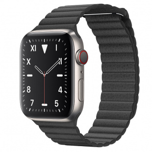 Apple Watch Series 5 // 44мм GPS + Cellular // Корпус из титана, кожаный ремешок черного цвета, размер ремешка L