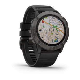 Мультиспортивные часы Garmin Fenix 6X (51mm) Sapphire, стальной серый DLC корпус, черный силиконовый ремешок