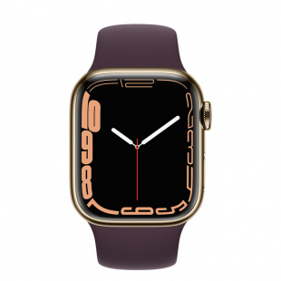 Apple Watch Series 7 // 41мм GPS + Cellular // Корпус из нержавеющей стали золотого цвета, спортивный ремешок цвета «тёмная вишня»
