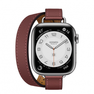 Apple Watch Series 7 Hermès // 41мм GPS + Cellular // Корпус из нержавеющей стали серебристого цвета, ремешок Double Tour Attelage цвета Rouge H