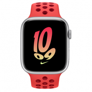 Apple Watch Series 8 // 45мм GPS // Корпус из алюминия серебристого цвета, спортивный ремешок Nike цвета "ярко-малиновый/спортивный красный"
