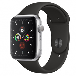Apple Watch Series 5 // 40мм GPS // Корпус из алюминия серебристого цвета, спортивный ремешок черного цвета