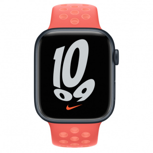 Apple Watch Series 7 // 45мм GPS // Корпус из алюминия цвета «тёмная ночь», спортивный ремешок Nike цвета «волшебная искра/нежная заря»