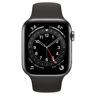 Apple Watch Series 6 // 44мм GPS + Cellular // Корпус из нержавеющей стали графитового цвета, спортивный ремешок черного цвета