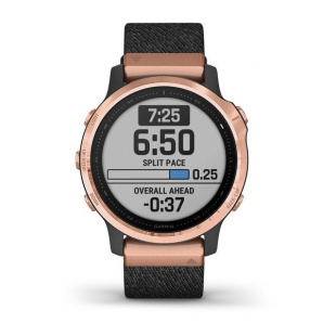 Мультиспортивные часы Garmin Fenix 6S (42mm) Sapphire, стальной корпус цвета "розовое золото", черный нейлоновый ремешок