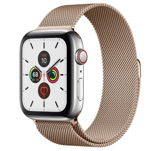 Apple Watch Series 5 // 44мм GPS + Cellular // Корпус из нержавеющей стали, миланский сетчатый браслет золотого цвета