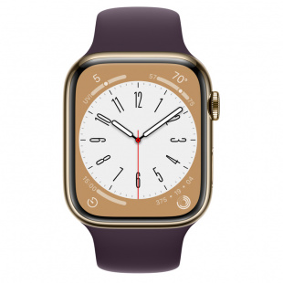 Apple Watch Series 8 // 45мм GPS + Cellular // Корпус из нержавеющей стали золотого цвета, спортивный ремешок цвета "бузина"