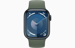 Apple Watch Series 9 // 41мм GPS // Корпус из алюминия цвета "темная ночь", монобраслет цвета "зеленый кипарис"
