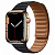 Купить Apple Watch Series 7 // 45мм GPS + Cellular // Корпус из нержавеющей стали золотого цвета, кожаный браслет цвета «тёмная ночь», размер ремешка S/M