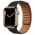 Apple Watch Series 7 // 45мм GPS + Cellular // Корпус из нержавеющей стали золотого цвета, кожаный браслет цвета «тёмная ночь», размер ремешка S/M