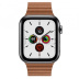 Apple Watch Series 5 // 44мм GPS + Cellular // Корпус из нержавеющей стали цвета «серый космос», кожаный ремешок золотисто-коричневого цвета, размер ремешка M