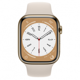 Apple Watch Series 8 // 45мм GPS + Cellular // Корпус из нержавеющей стали золотого цвета, спортивный ремешок цвета "сияющая звезда"