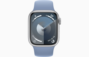 Apple Watch Series 9 // 45мм GPS // Корпус из алюминия серебристого цвета, спортивный ремешок цвета "синяя зима"