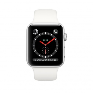 Apple Watch Series 3 // 38мм GPS + Cellular // Корпус из нержавеющей стали, спортивный ремешок белого цвета (MQJV2)