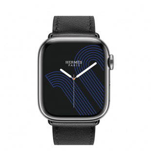 Apple Watch Series 8 Hermès // 45мм GPS + Cellular // Корпус из нержавеющей стали серебристого цвета, ремешок Single Tour цвета Noir