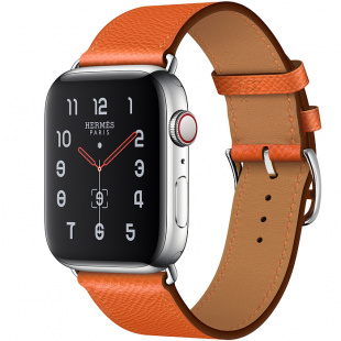 Apple Watch Series 5 Hermès // 44мм GPS + Cellular // Корпус из нержавеющей стали, ремешок Single Tour из кожи Swift цвета Feu