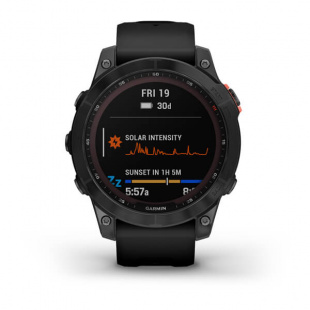 Мультиспортивные часы Garmin Fenix 7 (47mm) Solar, стальной серый корпус, черный силиконовый ремешок