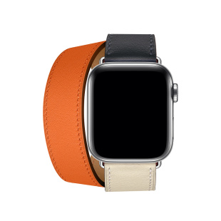 38/40 мм Ремешок Hermès Double Tour из кожи Swift цвета Indigo/Craie/Orange для Apple Watch Hermès