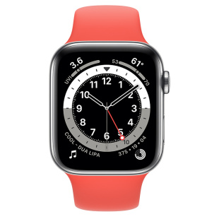 Apple Watch Series 6 // 44мм GPS + Cellular // Корпус из нержавеющей стали серебристого цвета, спортивный ремешок цвета «Розовый цитрус»