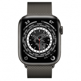 Apple Watch Series 7 // 41мм GPS + Cellular // Корпус из титана цвета «черный космос», миланский сетчатый браслет графитового цвета