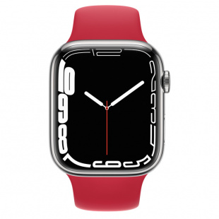 Apple Watch Series 7 // 41мм GPS + Cellular // Корпус из нержавеющей стали серебристого цвета, спортивный ремешок цвета (PRODUCT)RED