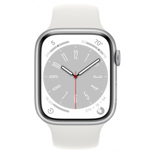 Apple Watch Series 8 // 45мм GPS // Корпус из алюминия серебристого цвета, спортивный ремешок белого цвета