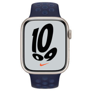 Apple Watch Series 7 // 45мм GPS + Cellular // Корпус из алюминия цвета «сияющая звезда», спортивный ремешок Nike цвета «ночной ультрамарин/мистический ультрамарин»