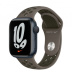 Apple Watch Series 7 // 41мм GPS // Корпус из алюминия цвета «тёмная ночь», спортивный ремешок Nike цвета «cерая олива/рабочий хаки»