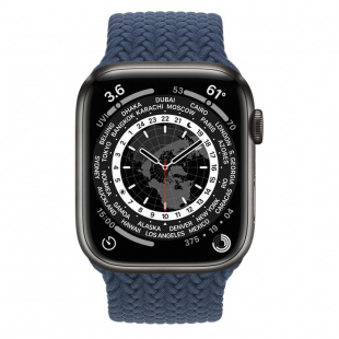Apple Watch Series 7 // 45мм GPS + Cellular // Корпус из титана цвета «черный космос», плетёный монобраслет цвета «синий омут»