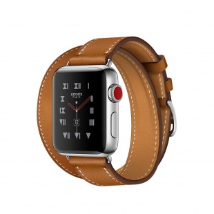 Apple Watch Series 3 Hermès // 38мм GPS + Cellular // Корпус из нержавеющей стали, ремешок Double Tour из кожи Swift цвета Barenia Leather (MQLJ2)